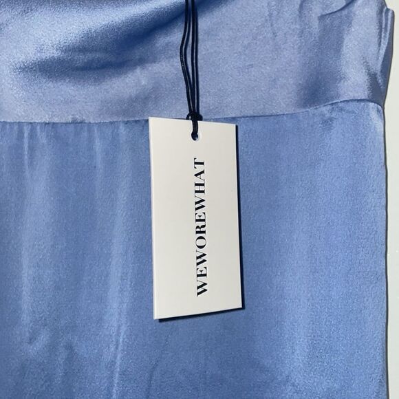 NWT Weworewhat slate blue satin charmeuse slip cowl midi dress spaghetti straps - Picture 7 of 14